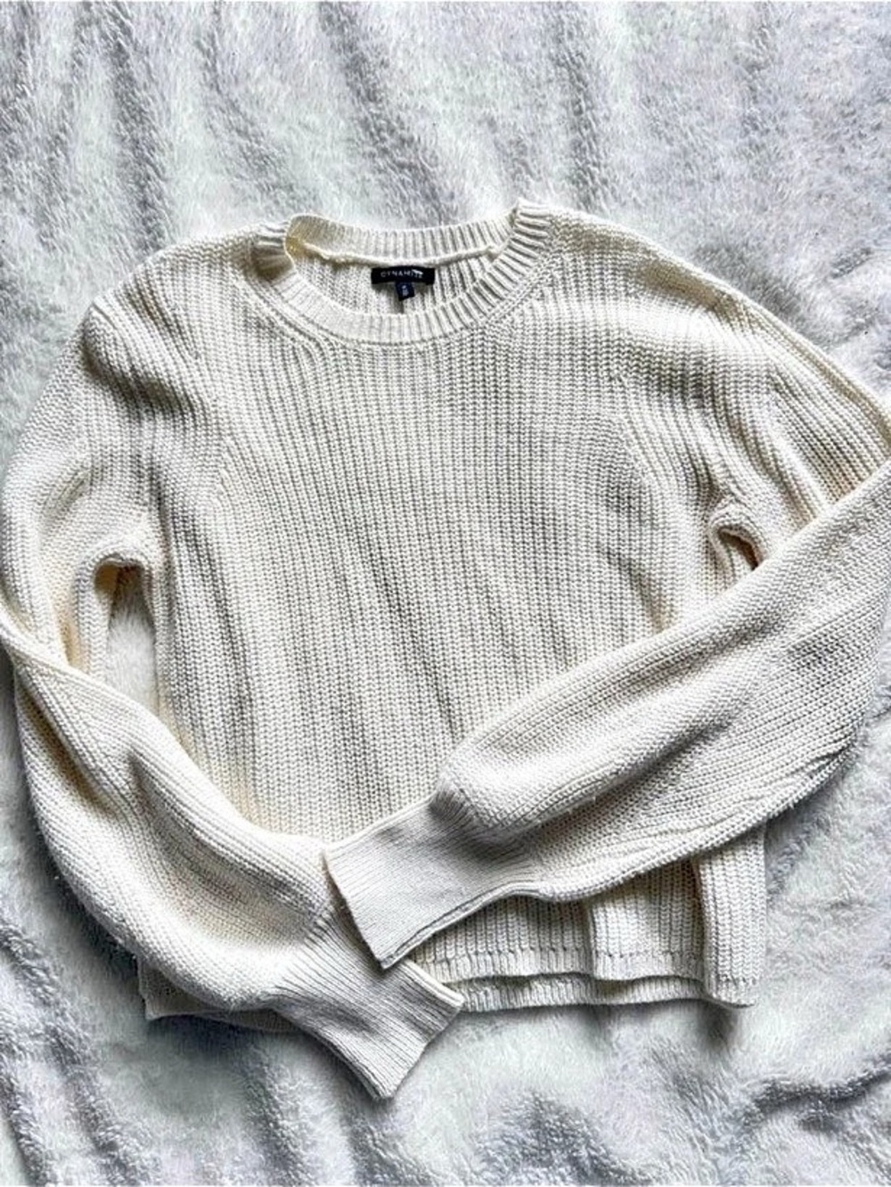 Dynamite Ribbed Crew Neck Sweater White